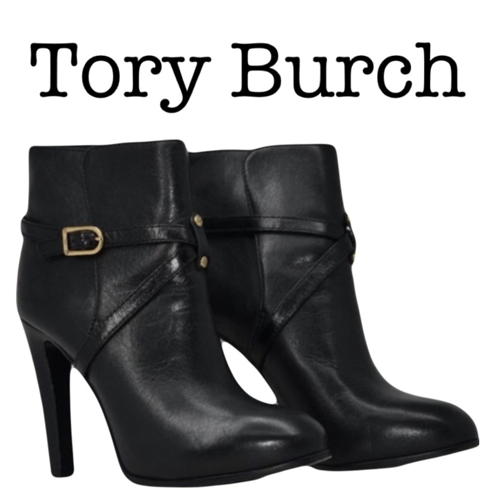 Tory Burch Dorese Black Leather High Heels Booties Size 9